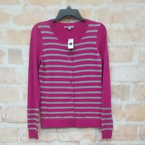 GAP Women's Cardigan - Pink and Gray Stripes